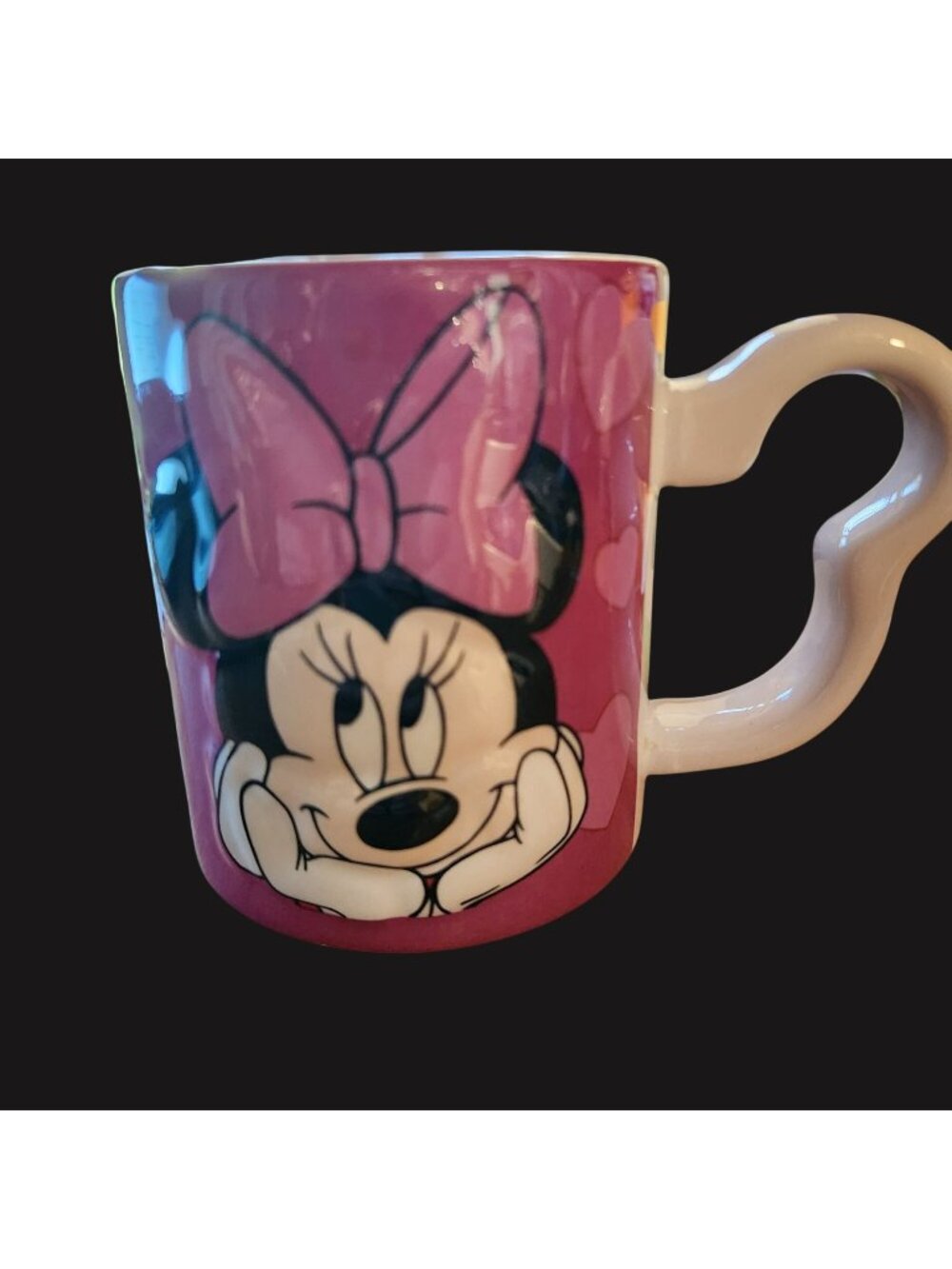 Disney Minnie Mouse Ceramic Mug Mouse Ear Handle & Pink Design Preowned